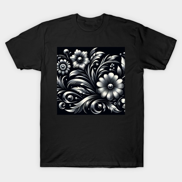 Silver Floral Illustration T-Shirt by Jenni Arts